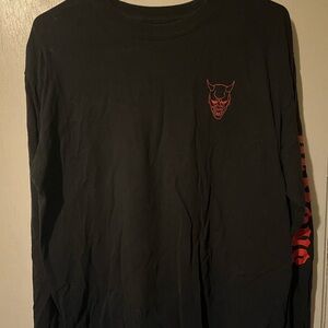Black Long Sleeve Tee with Red Devil Graphic